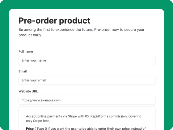 Pre-order product form template