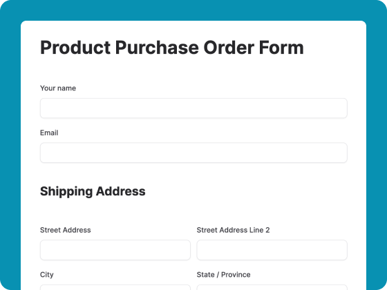 Product purchase order form template