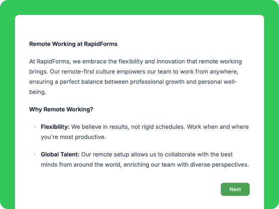 Remote working form template