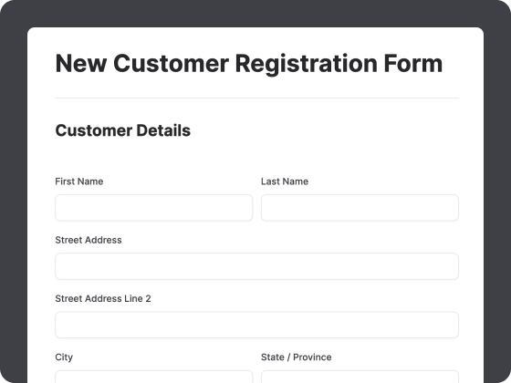 New customer registration form template